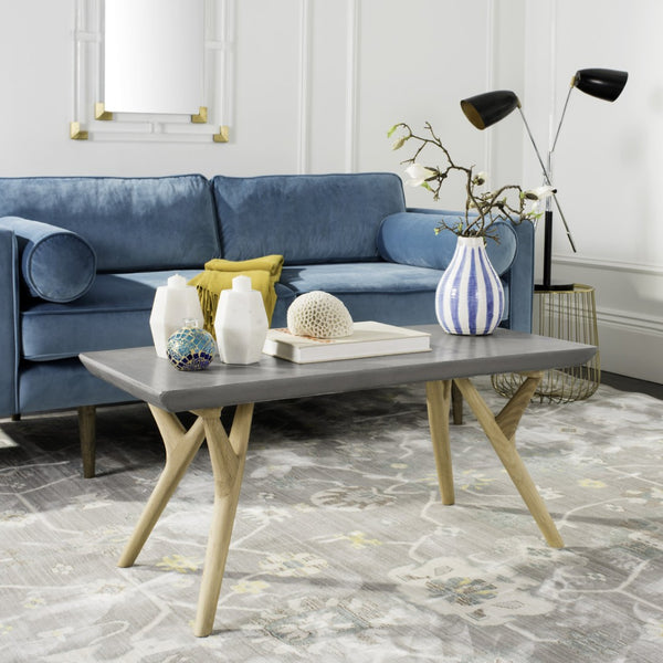 Safavieh PACEY Modern Concrete Coffee Table - Versatile 16.54-Inch Indoor/Outdoor Accent in Dark Grey Finish VNN1018A