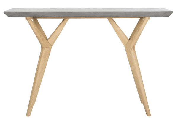 Safavieh RAGNA Indoor/Outdoor Console Table – Modern Dark Grey Concrete & Natural Oak, 29.9" H, Artisan Design VNN1019A