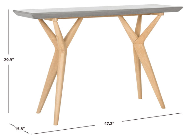 Safavieh RAGNA Indoor/Outdoor Console Table – Modern Dark Grey Concrete & Natural Oak, 29.9" H, Artisan Design VNN1019A