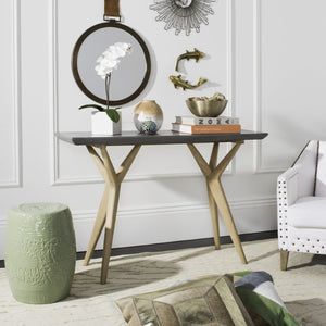 Safavieh RAGNA Indoor/Outdoor Console Table – Modern Dark Grey Concrete & Natural Oak, 29.9" H, Artisan Design VNN1019A