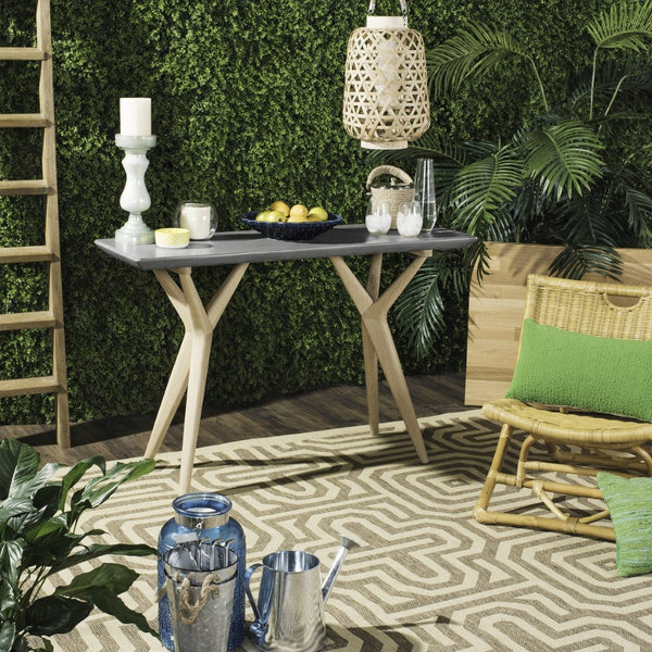 Safavieh RAGNA Indoor/Outdoor Console Table – Modern Dark Grey Concrete & Natural Oak, 29.9" H, Artisan Design VNN1019A
