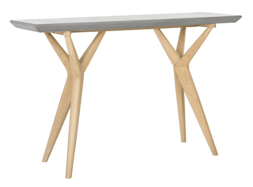 Safavieh RAGNA Indoor/Outdoor Console Table – Modern Dark Grey Concrete & Natural Oak, 29.9" H, Artisan Design VNN1019A