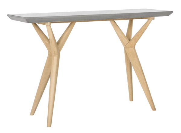 Safavieh RAGNA Indoor/Outdoor Console Table – Modern Dark Grey Concrete & Natural Oak, 29.9" H, Artisan Design VNN1019A