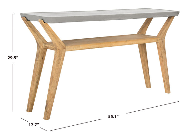 Safavieh BABETTE Modern Indoor/Outdoor Console Table - Stylish Concrete Design with Acacia Wood Shelf 29.5" H VNN1020A