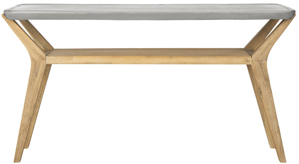 Safavieh BABETTE Modern Indoor/Outdoor Console Table - Stylish Concrete Design with Acacia Wood Shelf 29.5" H VNN1020A