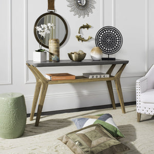 Safavieh BABETTE Modern Indoor/Outdoor Console Table - Stylish Concrete Design with Acacia Wood Shelf 29.5" H VNN1020A