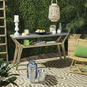 Safavieh BABETTE Modern Indoor/Outdoor Console Table - Stylish Concrete Design with Acacia Wood Shelf 29.5" H VNN1020A