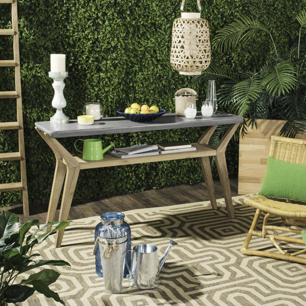 Safavieh BABETTE Modern Indoor/Outdoor Console Table - Stylish Concrete Design with Acacia Wood Shelf 29.5" H VNN1020A