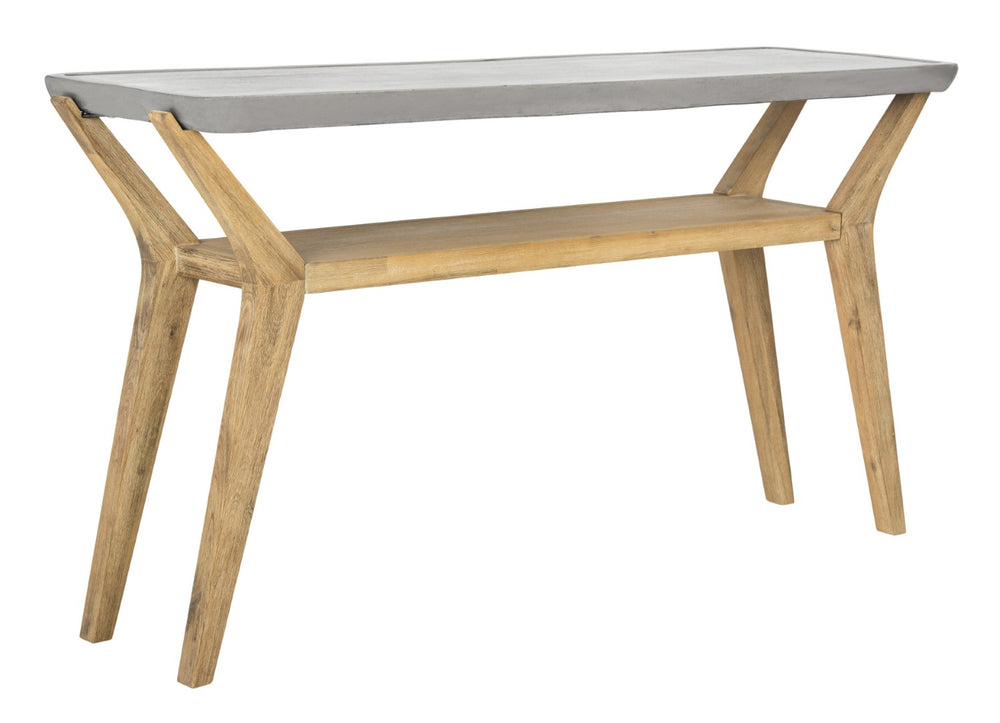 Safavieh BABETTE Modern Indoor/Outdoor Console Table - Stylish Concrete Design with Acacia Wood Shelf 29.5" H VNN1020A