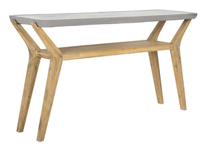 Safavieh BABETTE Modern Indoor/Outdoor Console Table - Stylish Concrete Design with Acacia Wood Shelf 29.5" H VNN1020A