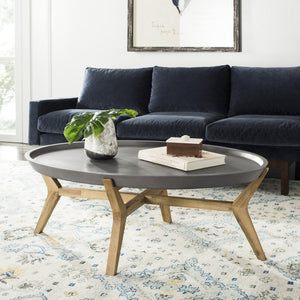 Safavieh HADWIN Modern Concrete Oval Coffee Table - 31.5" Dark Grey Design for Indoor & Outdoor Spaces VNN1021A