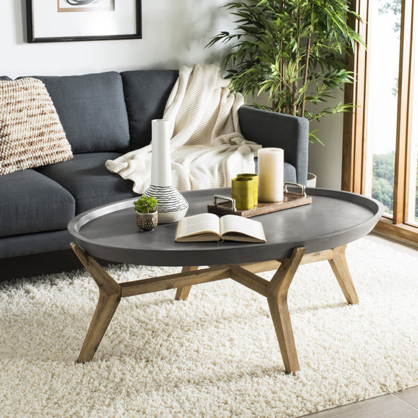 Safavieh HADWIN Modern Concrete Oval Coffee Table - 31.5" Dark Grey Design for Indoor & Outdoor Spaces VNN1021A