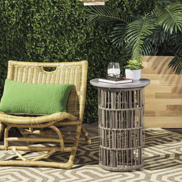 Safavieh FANE Modern Concrete Side Table 23.2-Inch Dark Grey – Versatile Indoor/Outdoor Accent Piece VNN1022A