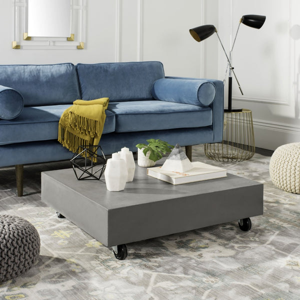 Safavieh GARGON Modern Concrete Coffee Table with Casters – Stylish Dark Grey Design for Indoor & Outdoor Use VNN1023A
