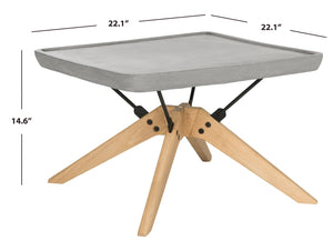 Safavieh DELARTIN Sleek Indoor/Outdoor Coffee Table - Modern Dark Grey Concrete & Oak Finish Design, 14.6" H VNN1025A