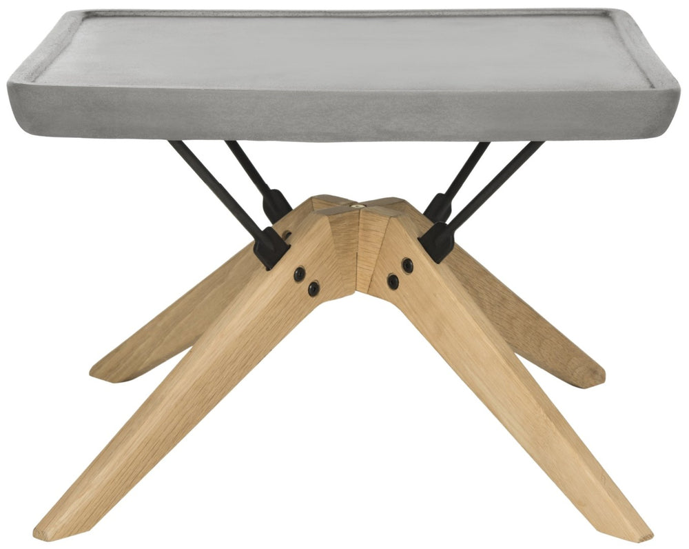 Safavieh DELARTIN Sleek Indoor/Outdoor Coffee Table - Modern Dark Grey Concrete & Oak Finish Design, 14.6" H VNN1025A