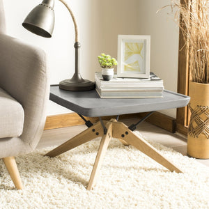 Safavieh DELARTIN Sleek Indoor/Outdoor Coffee Table - Modern Dark Grey Concrete & Oak Finish Design, 14.6" H VNN1025A