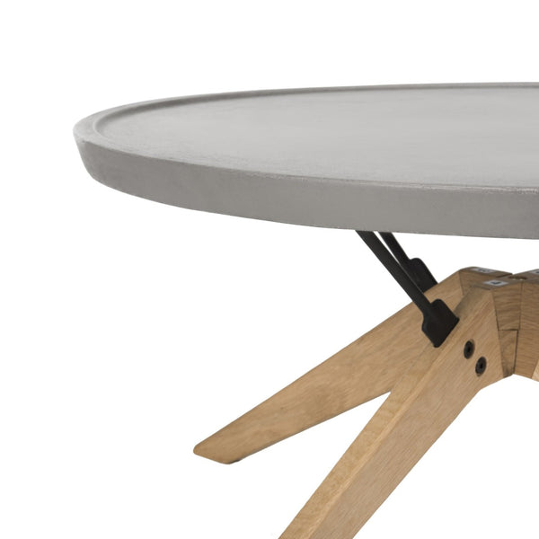 Safavieh BRYSON Modern Round Concrete Coffee Table for Indoor/Outdoor Use - Dark Grey with Oak Base VNN1026A