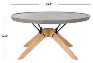 Safavieh BRYSON Modern Round Concrete Coffee Table for Indoor/Outdoor Use - Dark Grey with Oak Base VNN1026A