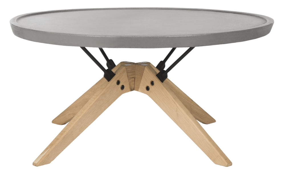 Safavieh BRYSON Modern Round Concrete Coffee Table for Indoor/Outdoor Use - Dark Grey with Oak Base VNN1026A