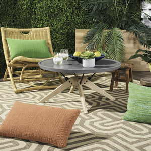 Safavieh BRYSON Modern Round Concrete Coffee Table for Indoor/Outdoor Use - Dark Grey with Oak Base VNN1026A