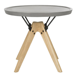 Safavieh FARMOND Modern Concrete Side Table with Natural Oak Top - Stylish Indoor/Outdoor Accent Table VNN1027A