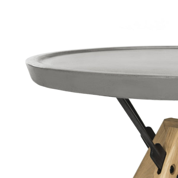 Safavieh FARMOND Modern Concrete Side Table with Natural Oak Top - Stylish Indoor/Outdoor Accent Table VNN1027A