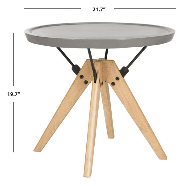 Safavieh FARMOND Modern Concrete Side Table with Natural Oak Top - Stylish Indoor/Outdoor Accent Table VNN1027A