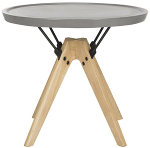 Safavieh FARMOND Modern Concrete Side Table with Natural Oak Top - Stylish Indoor/Outdoor Accent Table VNN1027A