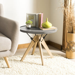 Safavieh FARMOND Modern Concrete Side Table with Natural Oak Top - Stylish Indoor/Outdoor Accent Table VNN1027A