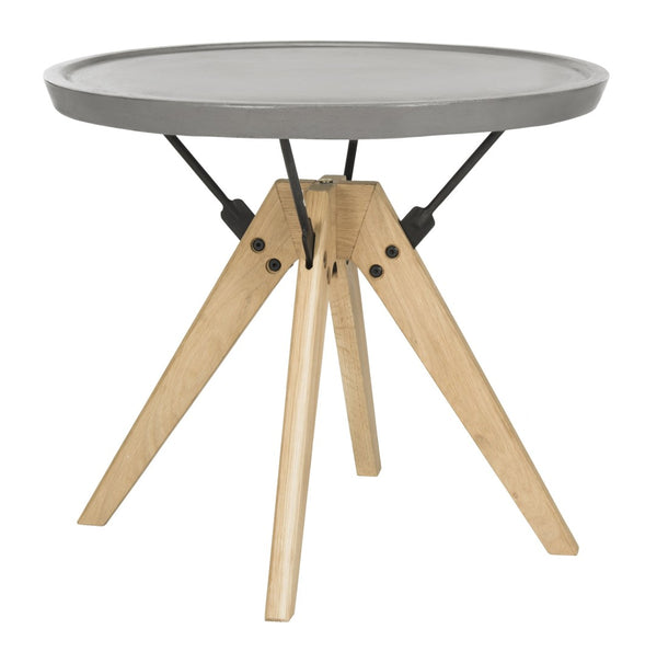 Safavieh FARMOND Modern Concrete Side Table with Natural Oak Top - Stylish Indoor/Outdoor Accent Table VNN1027A