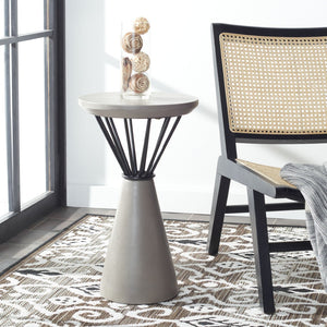 Safavieh AKIKO Concrete Accent Table - Tiki-Inspired Dark Grey Hourglass Design for Outdoor Spaces VNN1028A