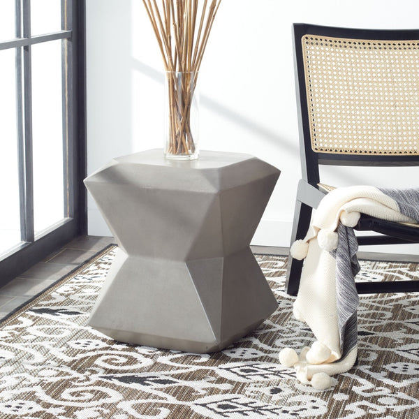 Safavieh CONAN Concrete Accent Stool – Modern Hourglass Design for Outdoor Elegance and Versatile Use Dark Grey VNN1030A