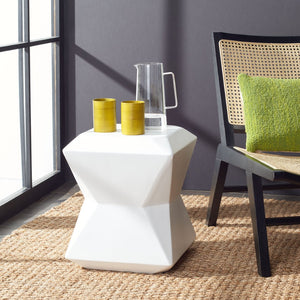 Safavieh CONAN Concrete Accent Stool – Modern Hourglass Design for Outdoor Elegance and Versatile Use Ivory VNN1030B