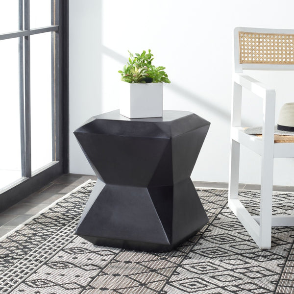 Safavieh CONAN Concrete Accent Stool – Modern Hourglass Design for Outdoor Elegance and Versatile Use Black VNN1030C