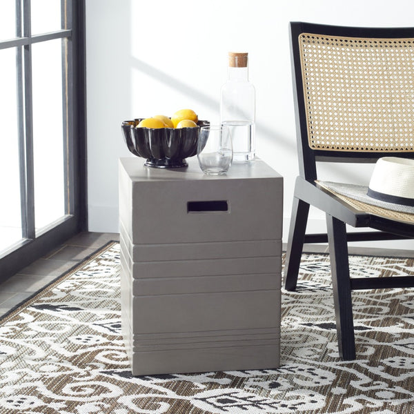 Safavieh DEIDARA Concrete Accent Stool - Sculptural Design for Modern Indoor & Outdoor Living Spaces Dark Grey VNN1031A