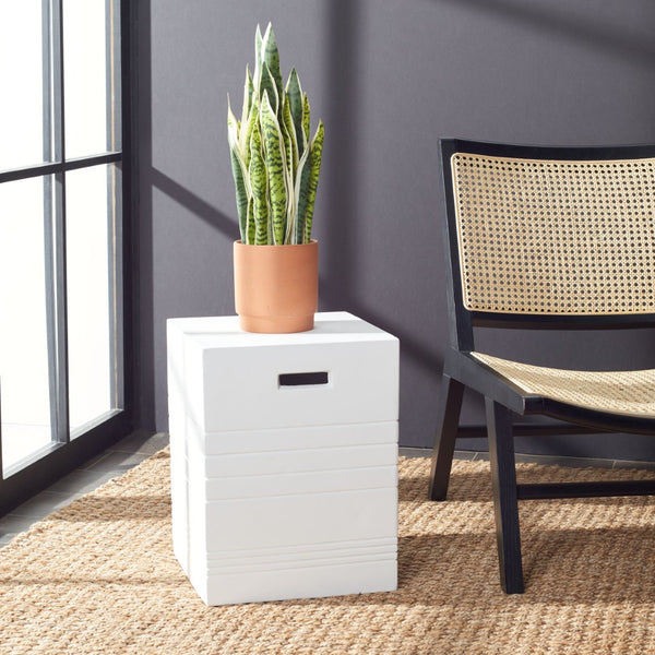 Safavieh DEIDARA Concrete Accent Stool - Sculptural Design for Modern Indoor & Outdoor Living Spaces Ivory VNN1031B