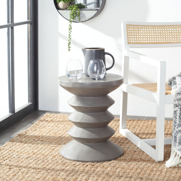 Safavieh BENAYA Concrete Accent Stool - Sculptural Style for Modern Outdoor Spaces, Versatile Seating & Decor Dark Grey VNN1032A