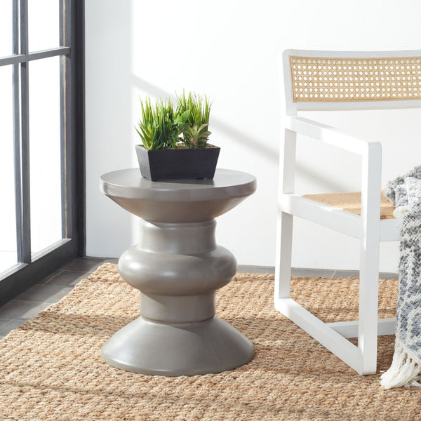 Safavieh JIRAIYA Concrete Accent Stool - Sculptural Outdoor Seating with Modern Minimalist Design & Durability Dark Grey VNN1033A