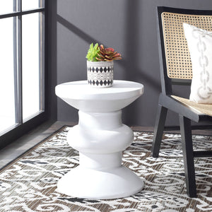Safavieh JIRAIYA Concrete Accent Stool - Sculptural Outdoor Seating with Modern Minimalist Design & Durability Ivory VNN1033B