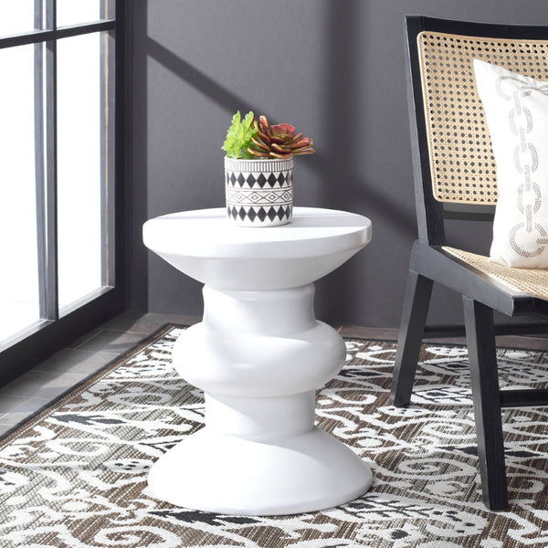 Safavieh JIRAIYA Concrete Accent Stool - Sculptural Outdoor Seating with Modern Minimalist Design & Durability Ivory VNN1033B