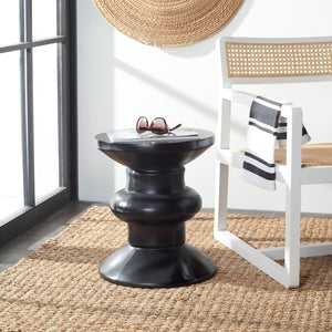 Safavieh JIRAIYA Concrete Accent Stool - Sculptural Outdoor Seating with Modern Minimalist Design & Durability Black VNN1033C