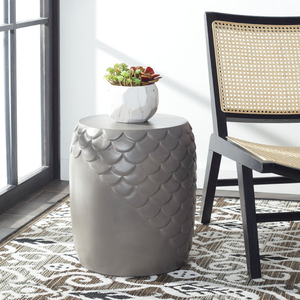 Safavieh JULYVIA Concrete Accent Stool – Stylish Outdoor Seating with Textured Design for Modern Spaces Dark Grey VNN1037A
