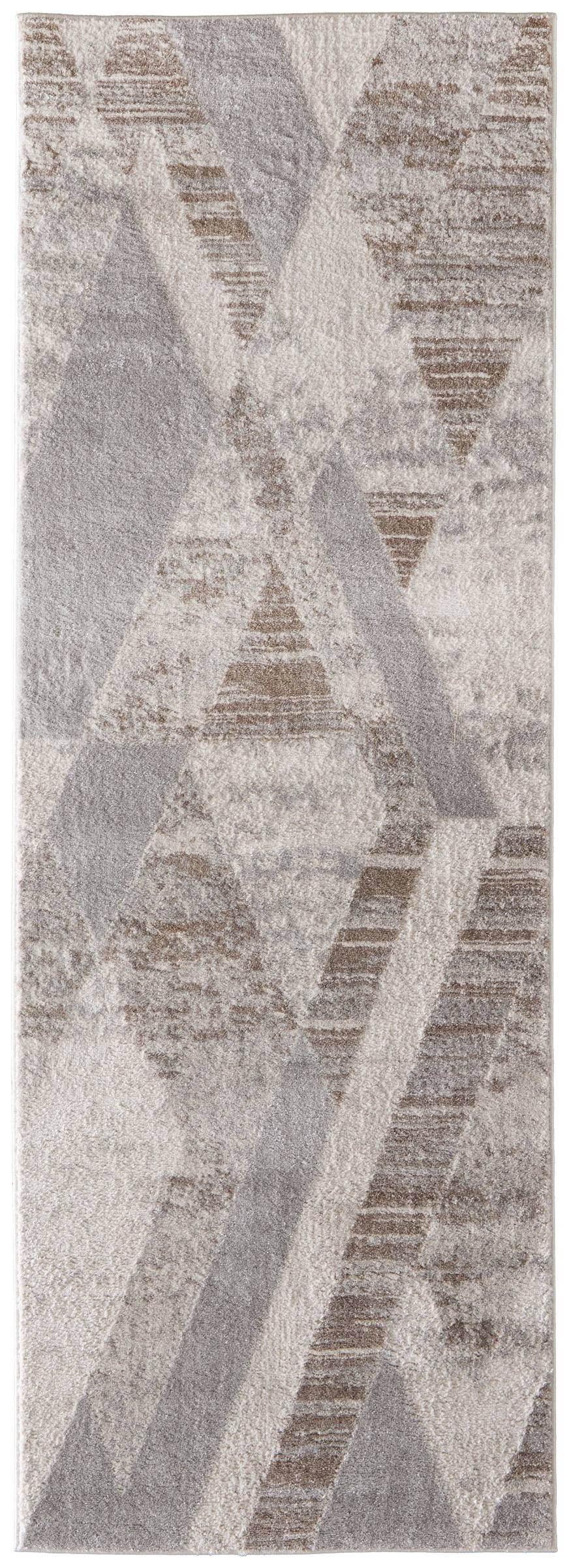 Feizy Rugs Vancouver Geometric Abstract Runner Rug Earthy Tones for Hallway or Entryway Decor VNR39NRFBGEBRNI71
