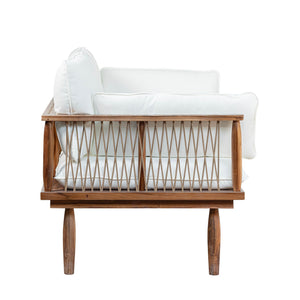 Lh Imports Vineyard Outdoor Sofa - Luxurious Teak & Olefin Fabric For Ultimate Comfort In Any Setting Brown,White Teak Wood,Olefin Fabric (100% Polypropylene),Foam,Fiber Fill,Polyester Rope Vny007