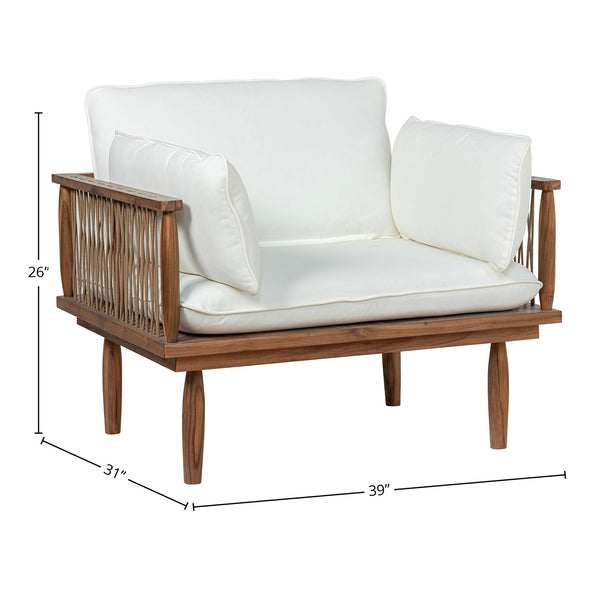 Lh Imports Vineyard Outdoor - Luxurious Teak Club Chair With Olefin Fabric For Ultimate Comfort & Style Brown,White Teak Wood,Olefin Fabric (100% Polypropylene),Foam,Fiber Fill,Polyester Rope Vny019