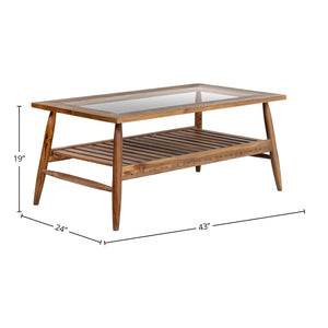 Lh Imports Vineyard Outdoor Rectangular Coffee Table - Stylish Teak & Glass Centerpiece For Cozy Gatherings Brown,Clear Teak Wood,Clear Tempered Glass Vny032