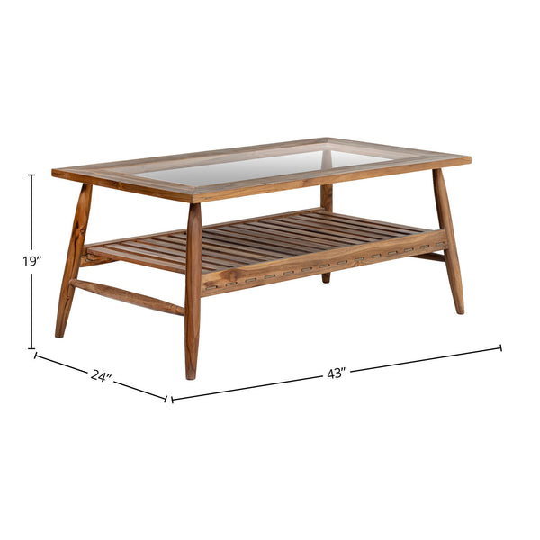 Lh Imports Vineyard Outdoor Rectangular Coffee Table - Stylish Teak & Glass Centerpiece For Cozy Gatherings Brown,Clear Teak Wood,Clear Tempered Glass Vny032