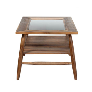 Lh Imports Vineyard Outdoor Rectangular Coffee Table - Stylish Teak & Glass Centerpiece For Cozy Gatherings Brown,Clear Teak Wood,Clear Tempered Glass Vny032