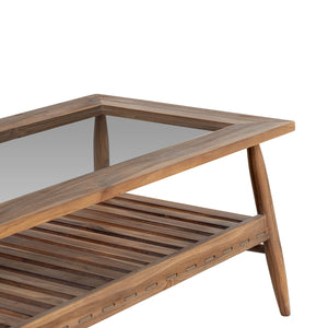 Lh Imports Vineyard Outdoor Rectangular Coffee Table - Stylish Teak & Glass Centerpiece For Cozy Gatherings Brown,Clear Teak Wood,Clear Tempered Glass Vny032
